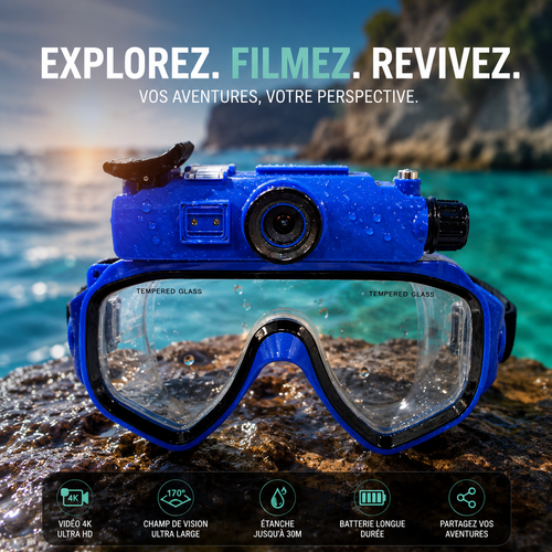 Masque AquaVision Pro™ — Caméra Sous-Marine 8MP Mains Libres